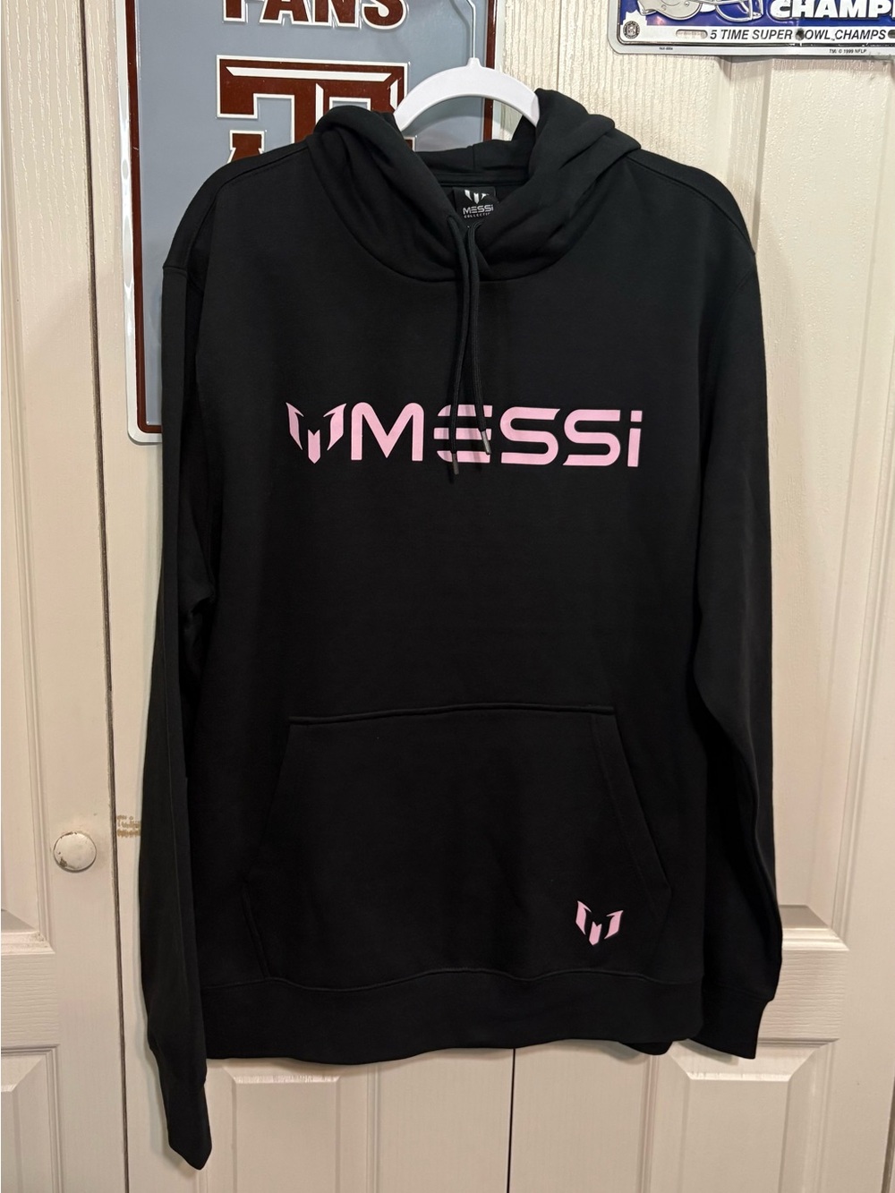 Messi Men's Black Hoodie with Pink Logo